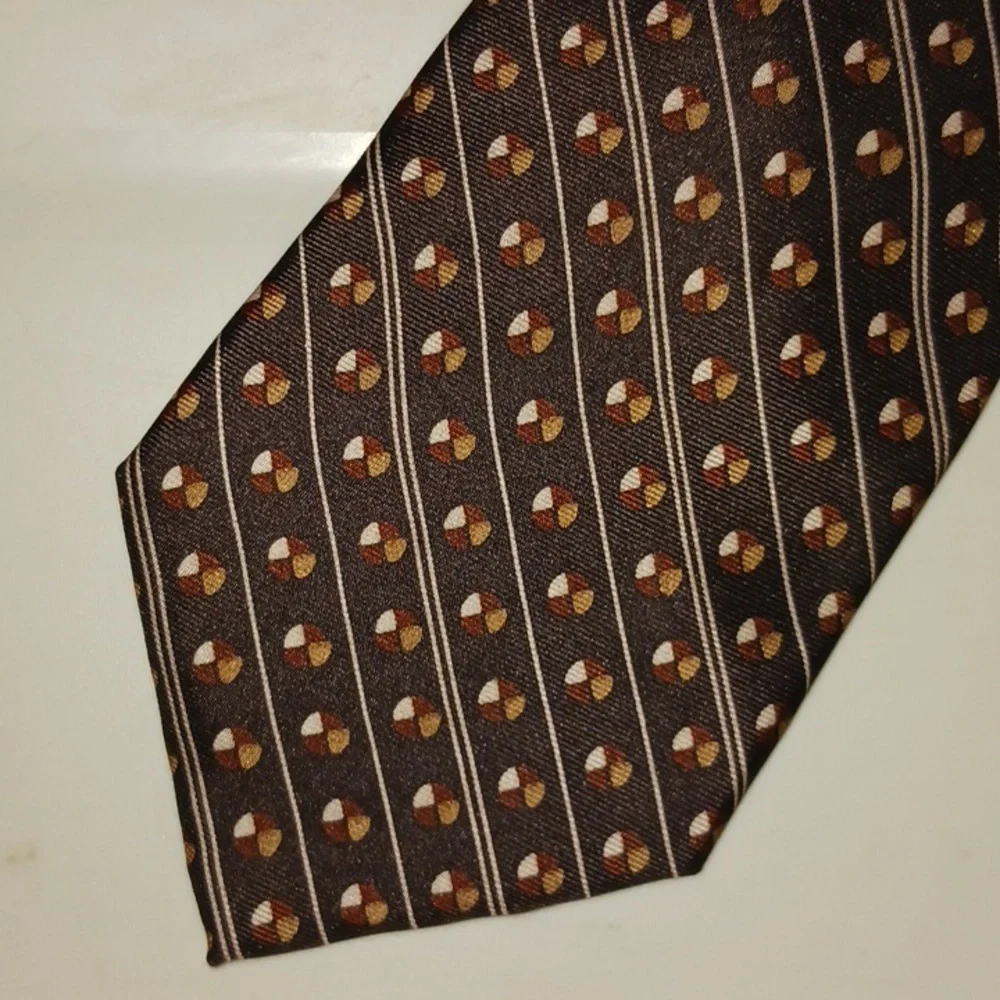 Orient handmade silk tie - black with brown/cream dots